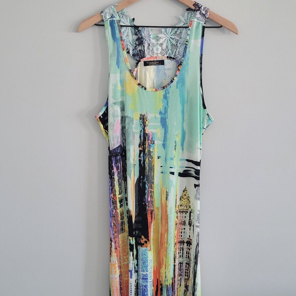 Ocean Blue By Basix of America Maxi Dress Multicolor Sleeveless Womens Large
